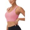 imageMAGCOMSEN Womens Sports Bras Cross Back Wireless Padded Bra Wide Strap Low Impact MoistureWicking for Workout Gym YogaGrey Pink