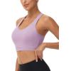 imageMAGCOMSEN Womens Sports Bras Cross Back Wireless Padded Bra Wide Strap Low Impact MoistureWicking for Workout Gym YogaGrey Purple