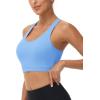 imageMAGCOMSEN Womens Sports Bras Cross Back Wireless Padded Bra Wide Strap Low Impact MoistureWicking for Workout Gym YogaLight Blue