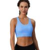 imageMAGCOMSEN Womens Sports Bras Cross Back Wireless Padded Bra Wide Strap Low Impact MoistureWicking for Workout Gym YogaLight Blue