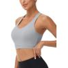 imageMAGCOMSEN Womens Sports Bras Cross Back Wireless Padded Bra Wide Strap Low Impact MoistureWicking for Workout Gym YogaLight Grey