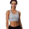imageMAGCOMSEN Womens Sports Bras Cross Back Wireless Padded Bra Wide Strap Low Impact MoistureWicking for Workout Gym YogaLight Grey