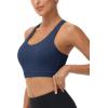 imageMAGCOMSEN Womens Sports Bras Cross Back Wireless Padded Bra Wide Strap Low Impact MoistureWicking for Workout Gym YogaNavy
