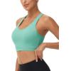 imageMAGCOMSEN Womens Sports Bras Cross Back Wireless Padded Bra Wide Strap Low Impact MoistureWicking for Workout Gym YogaWaterfall Green