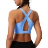 imageMAGCOMSEN Womens Sports Bras Cross Back Wireless Padded Bra Wide Strap Low Impact MoistureWicking for Workout Gym YogaLight Blue