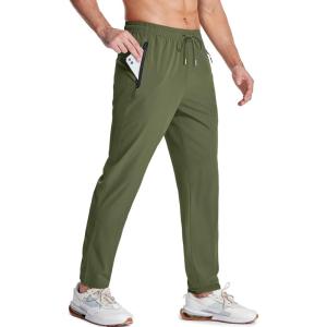 imageMAGCOMSEN Mens Lightweight Hiking Pants Quick Dry Running Pants with Zipper Pockets Open Bottom Sweatpants WorkoutArmy Green