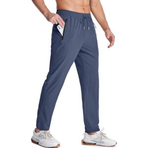 imageMAGCOMSEN Mens Lightweight Hiking Pants Quick Dry Running Pants with Zipper Pockets Open Bottom Sweatpants WorkoutBlue