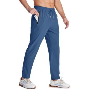 imageMAGCOMSEN Mens Lightweight Hiking Pants Quick Dry Running Pants with Zipper Pockets Open Bottom Sweatpants WorkoutBlue Grey
