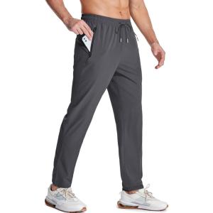 imageMAGCOMSEN Mens Lightweight Hiking Pants Quick Dry Running Pants with Zipper Pockets Open Bottom Sweatpants WorkoutGrey