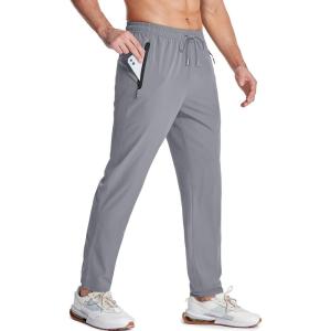 imageMAGCOMSEN Mens Lightweight Hiking Pants Quick Dry Running Pants with Zipper Pockets Open Bottom Sweatpants WorkoutLight Grey