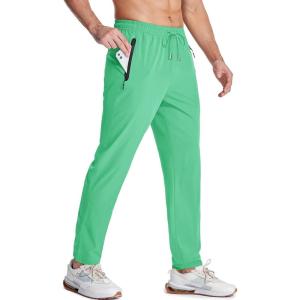 imageMAGCOMSEN Mens Lightweight Hiking Pants Quick Dry Running Pants with Zipper Pockets Open Bottom Sweatpants WorkoutMint Green
