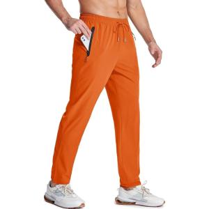 imageMAGCOMSEN Mens Lightweight Hiking Pants Quick Dry Running Pants with Zipper Pockets Open Bottom Sweatpants WorkoutOrange