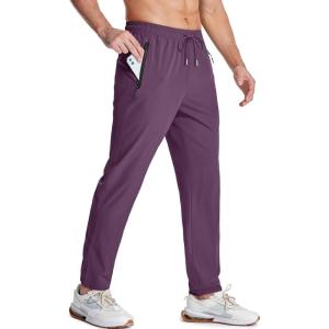 imageMAGCOMSEN Mens Lightweight Hiking Pants Quick Dry Running Pants with Zipper Pockets Open Bottom Sweatpants WorkoutPurple Red