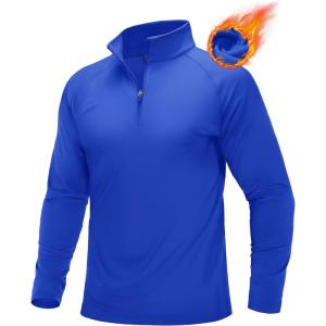 imageMAGCOMSEN Mens Quarter Zip Pullover Long Sleeve Sweatshirts Fleece Lined Golf Pullover Thermal Gym Workout TopsBlue