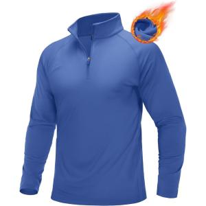 imageMAGCOMSEN Mens Quarter Zip Pullover Long Sleeve Sweatshirts Fleece Lined Golf Pullover Thermal Gym Workout TopsBlue Grey