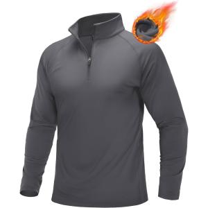 imageMAGCOMSEN Mens Quarter Zip Pullover Long Sleeve Sweatshirts Fleece Lined Golf Pullover Thermal Gym Workout TopsDark Grey