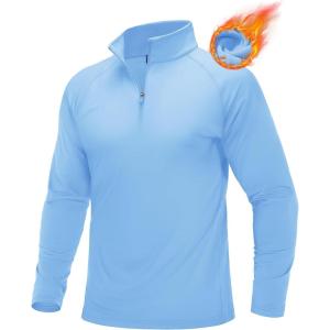 imageMAGCOMSEN Mens Quarter Zip Pullover Long Sleeve Sweatshirts Fleece Lined Golf Pullover Thermal Gym Workout TopsLight Blue