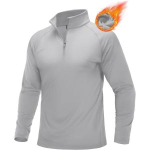 imageMAGCOMSEN Mens Quarter Zip Pullover Long Sleeve Sweatshirts Fleece Lined Golf Pullover Thermal Gym Workout TopsLight Grey