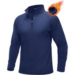 imageMAGCOMSEN Mens Quarter Zip Pullover Long Sleeve Sweatshirts Fleece Lined Golf Pullover Thermal Gym Workout TopsNavy
