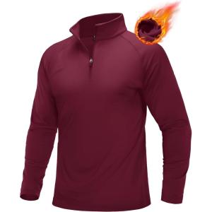 imageMAGCOMSEN Mens Quarter Zip Pullover Long Sleeve Sweatshirts Fleece Lined Golf Pullover Thermal Gym Workout TopsWine Red