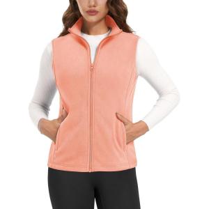 imageMAGCOMSEN Womens Fleece Vest Outerwear Sleeveless Lightweight Zip Jackets Warm Soft Vests with Zipper PocketsApricot