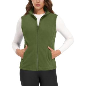 imageMAGCOMSEN Womens Fleece Vest Outerwear Sleeveless Lightweight Zip Jackets Warm Soft Vests with Zipper PocketsArmy Green