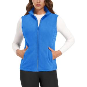 imageMAGCOMSEN Womens Fleece Vest Outerwear Sleeveless Lightweight Zip Jackets Warm Soft Vests with Zipper PocketsAzure Blue