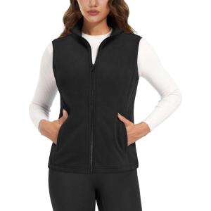 imageMAGCOMSEN Womens Fleece Vest Outerwear Sleeveless Lightweight Zip Jackets Warm Soft Vests with Zipper PocketsBlack