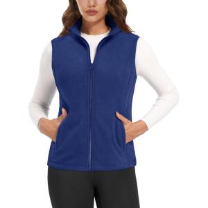 imageMAGCOMSEN Womens Fleece Vest Outerwear Sleeveless Lightweight Zip Jackets Warm Soft Vests with Zipper PocketsBlue