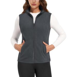 imageMAGCOMSEN Womens Fleece Vest Outerwear Sleeveless Lightweight Zip Jackets Warm Soft Vests with Zipper PocketsDark Gray
