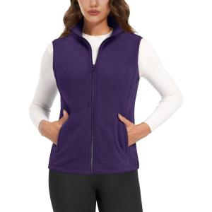 imageMAGCOMSEN Womens Fleece Vest Outerwear Sleeveless Lightweight Zip Jackets Warm Soft Vests with Zipper PocketsDark Purple