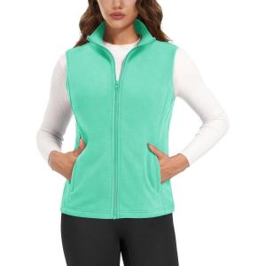 imageMAGCOMSEN Womens Fleece Vest Outerwear Sleeveless Lightweight Zip Jackets Warm Soft Vests with Zipper PocketsMint Green