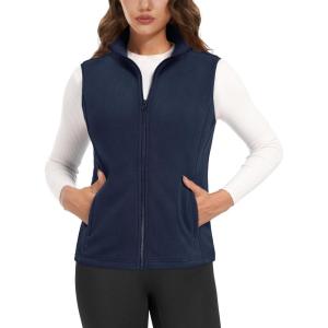 imageMAGCOMSEN Womens Fleece Vest Outerwear Sleeveless Lightweight Zip Jackets Warm Soft Vests with Zipper PocketsNavy
