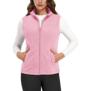 imageMAGCOMSEN Womens Fleece Vest Outerwear Sleeveless Lightweight Zip Jackets Warm Soft Vests with Zipper PocketsPink