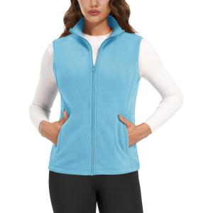 imageMAGCOMSEN Womens Fleece Vest Outerwear Sleeveless Lightweight Zip Jackets Warm Soft Vests with Zipper PocketsWater Blue