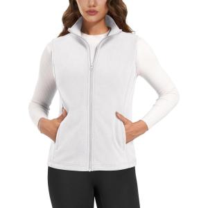 imageMAGCOMSEN Womens Fleece Vest Outerwear Sleeveless Lightweight Zip Jackets Warm Soft Vests with Zipper PocketsWhite