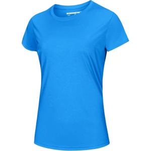 imageMAGCOMSEN Womens Short Sleeve TShirts UPF 50 Sun Protection Quick Dry Athletic Running Workout Rash Guard TopsAzure