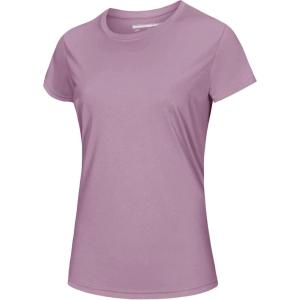 imageMAGCOMSEN Womens Short Sleeve TShirts UPF 50 Sun Protection Quick Dry Athletic Running Workout Rash Guard TopsGrey Pruple