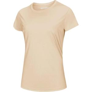 imageMAGCOMSEN Womens Short Sleeve TShirts UPF 50 Sun Protection Quick Dry Athletic Running Workout Rash Guard TopsLight Apricot