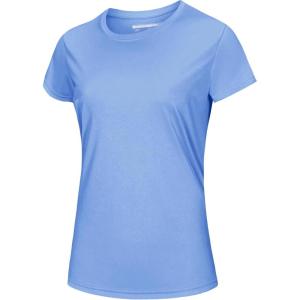 imageMAGCOMSEN Womens Short Sleeve TShirts UPF 50 Sun Protection Quick Dry Athletic Running Workout Rash Guard TopsLight Blue
