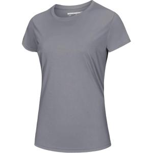 imageMAGCOMSEN Womens Short Sleeve TShirts UPF 50 Sun Protection Quick Dry Athletic Running Workout Rash Guard TopsLight Gery