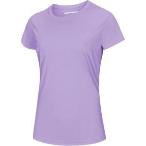 imageMAGCOMSEN Womens Short Sleeve TShirts UPF 50 Sun Protection Quick Dry Athletic Running Workout Rash Guard TopsLight Purple