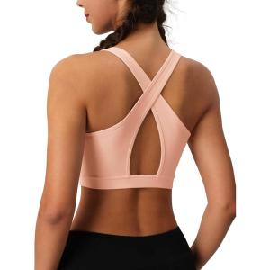 imageMAGCOMSEN Womens Sports Bras Cross Back Wireless Padded Bra Wide Strap Low Impact MoistureWicking for Workout Gym YogaApricot