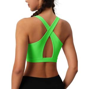 imageMAGCOMSEN Womens Sports Bras Cross Back Wireless Padded Bra Wide Strap Low Impact MoistureWicking for Workout Gym YogaGrass Green