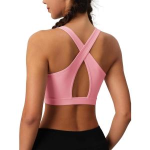 imageMAGCOMSEN Womens Sports Bras Cross Back Wireless Padded Bra Wide Strap Low Impact MoistureWicking for Workout Gym YogaGrey Pink