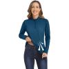 imageMAGCOMSEN Womens Long Sleeve Shirts 14 Zip Pullover UPF 50 Sun Protection Quick Dry Hiking Athletic Workout TopsDark Blue