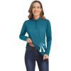 imageMAGCOMSEN Womens Long Sleeve Shirts 14 Zip Pullover UPF 50 Sun Protection Quick Dry Hiking Athletic Workout TopsPeacock Blue