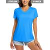 imageMAGCOMSEN Womens T Shirts VNeck Short Sleeve UPF 50 Sun Protection Performance Quick Dry Athletic Shirts Tee TopsAzure