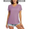 imageMAGCOMSEN Womens T Shirts VNeck Short Sleeve UPF 50 Sun Protection Performance Quick Dry Athletic Shirts Tee TopsGrey Purple