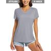 imageMAGCOMSEN Womens T Shirts VNeck Short Sleeve UPF 50 Sun Protection Performance Quick Dry Athletic Shirts Tee TopsLight Grey